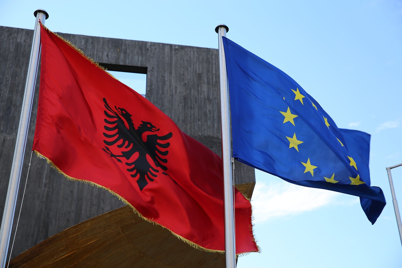 flags, albania, eu