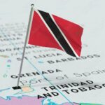 Trinidad and Tobago, Port of Spain - national flag pinned on political map - 3D illustration