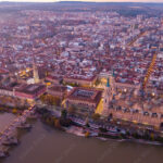 City Zaragoza on dawn. Aerial view. Spain